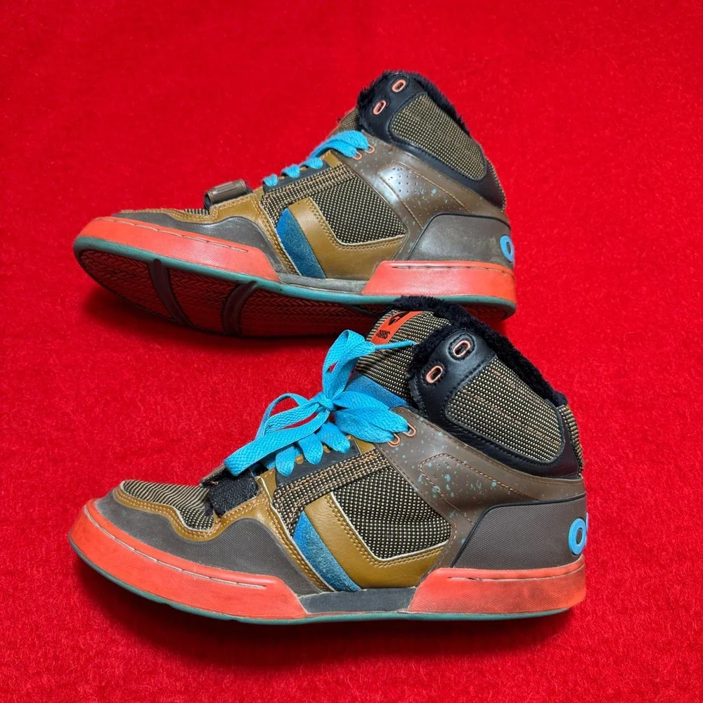 Osiris Tranzor Skate Shoes Mens 10 Brown Orange Blue Faux Fur High Top Sneakers - Picture 8 of 12